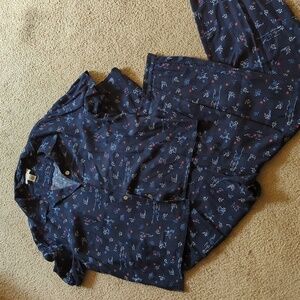 Talbots Coastal Grandma Lounge Button Down Short Sleeve & Pants Set Sz Lg Pet